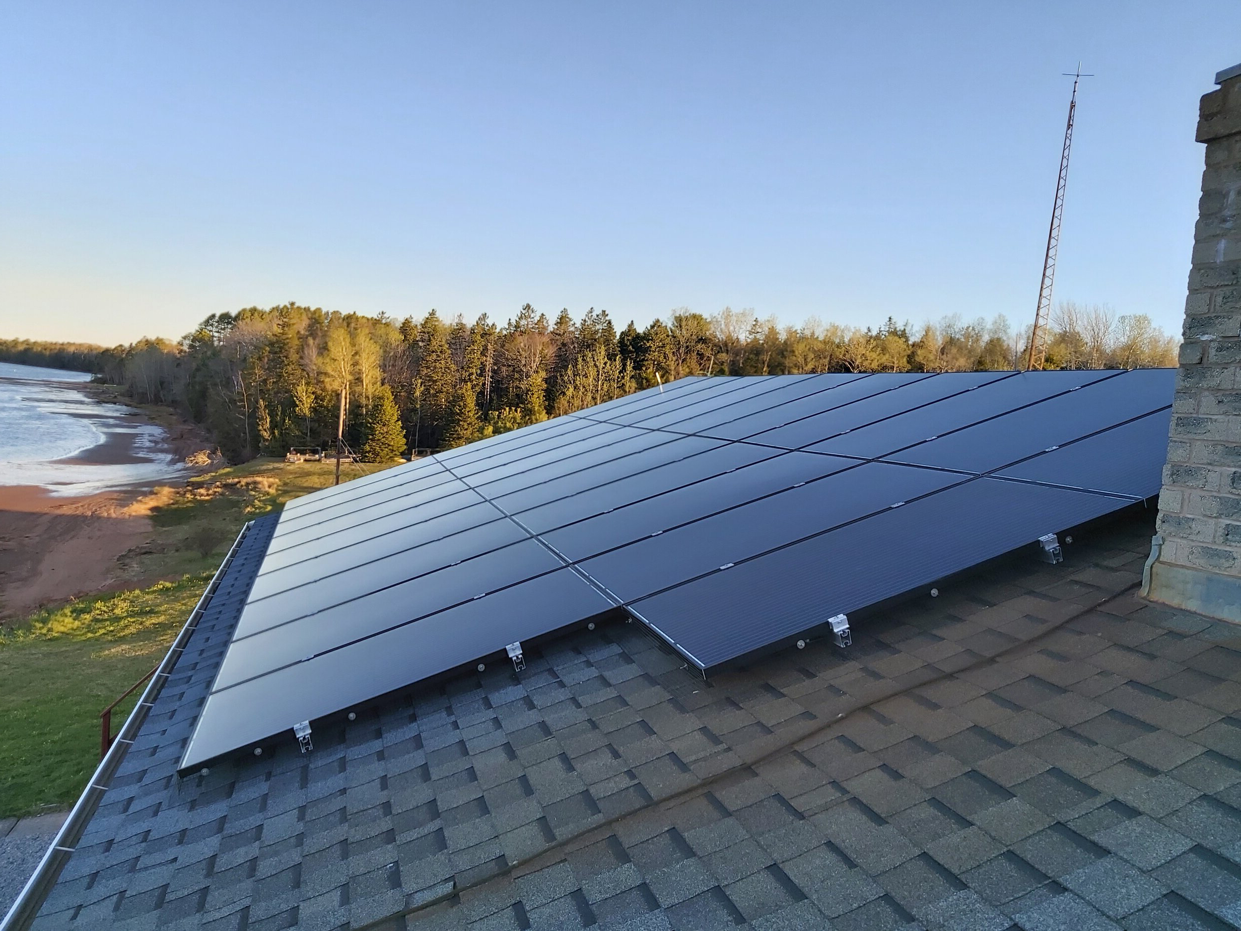 Solar panel array on a residential home in Nova Scotia generating clean electricity